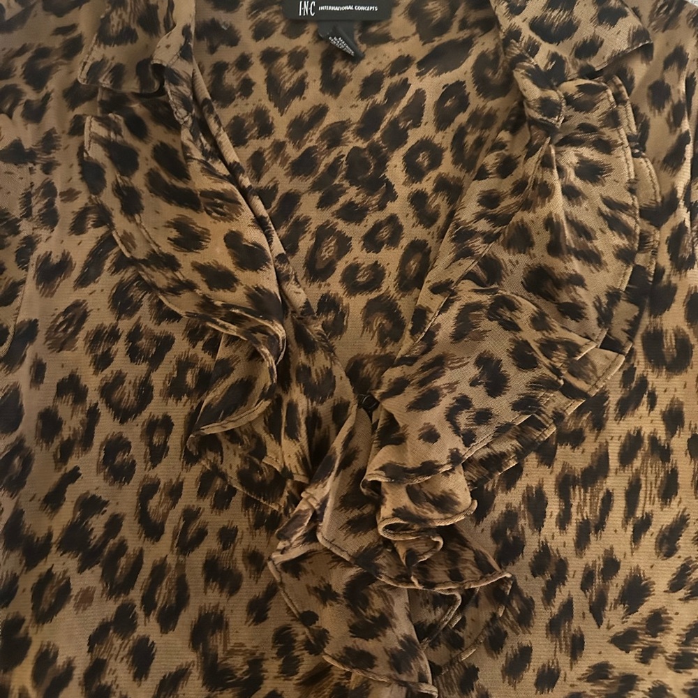 INC International Concepts Brown Leopard Ruffle Blouse - Picture 2 of 4